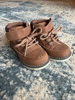 London Fog Brown Kids Lace-Up Hook-and-Loop Ankle Boots